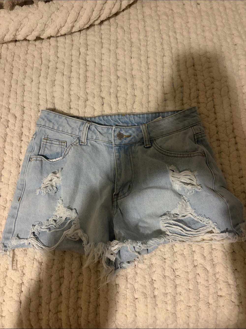 SHEIN Light Wash Distressed Denim Shorts